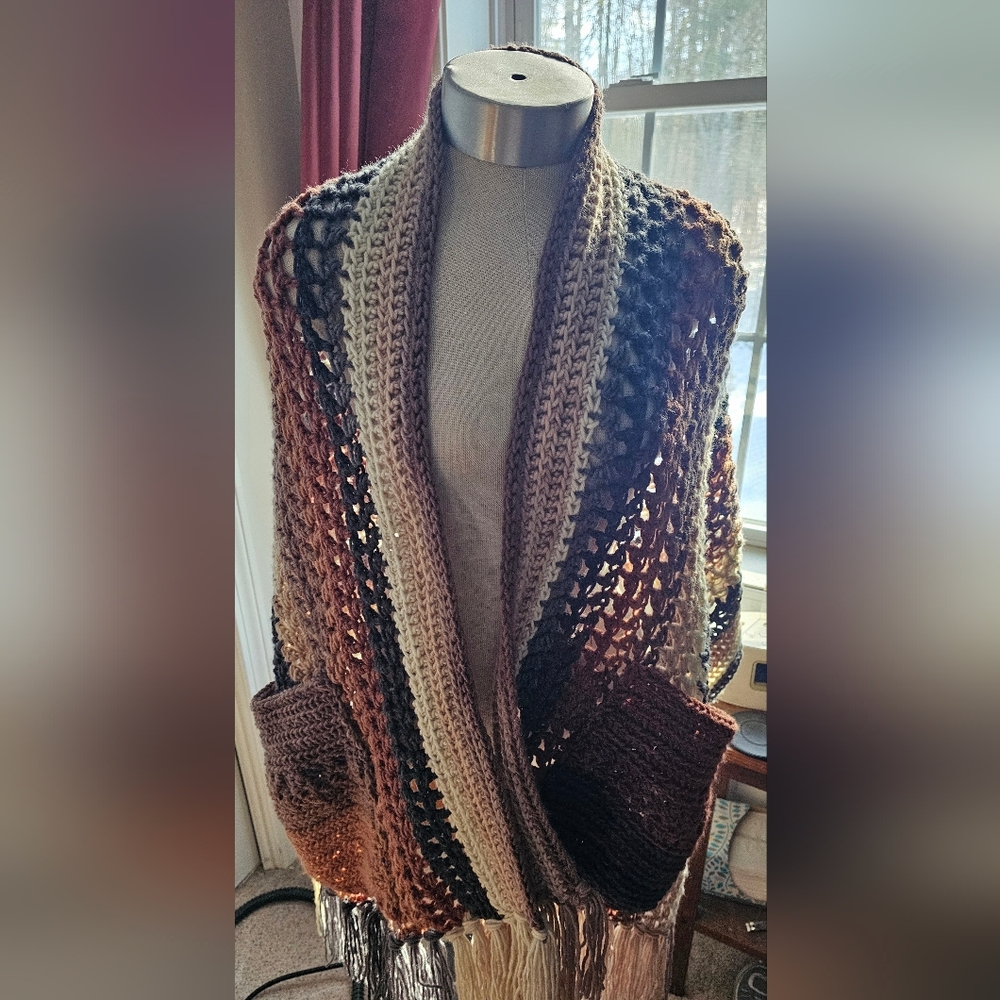 Cozy Crochet Shawl With Pockets